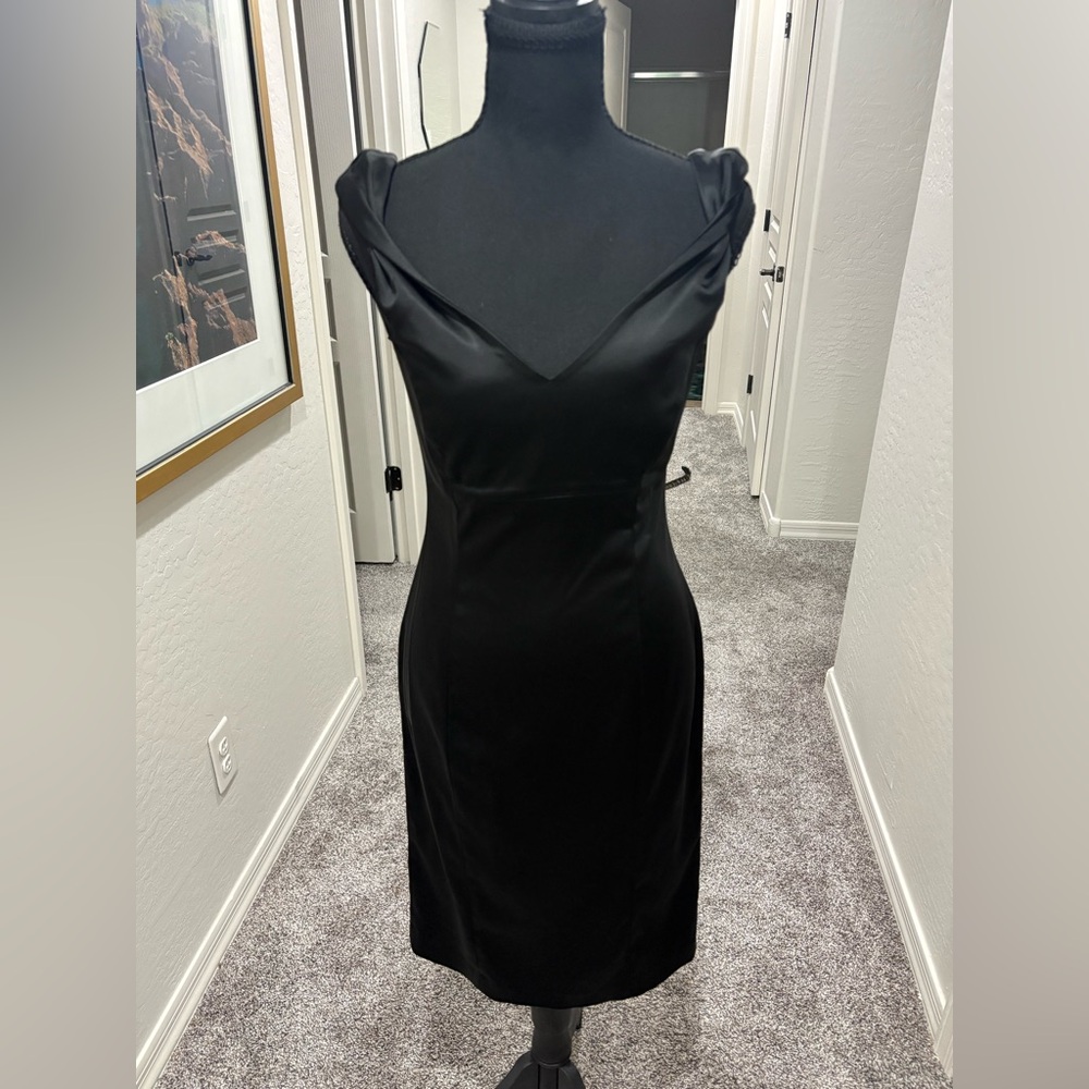 Calvin Klein satin elegant midi dress with twist shoulder straps.